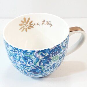 Lilly Pulitzer HIGH MAINTENANCE Blue Green Gold Large Floral Coffee Mug Cup